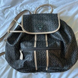 GUESS Logo Patterned Backpack in Brown and Cream